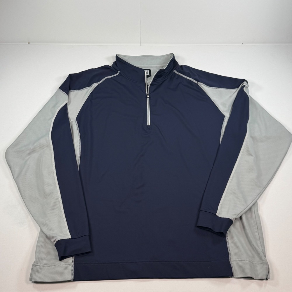 FootJoy Mens Golf Pullover XXL Navy Grey 1/4 Zip Mock Neck Performance Stretch